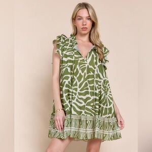 Sofia Green and White Ruffled Wrap Sundress